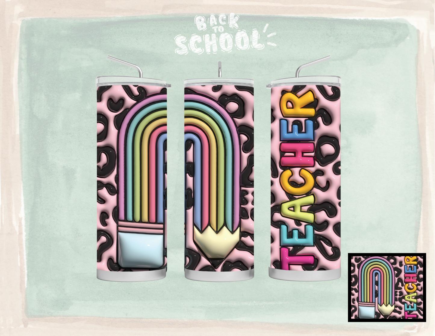 TEACHER LEOPARD 3D INFLATABLE TUMBLER