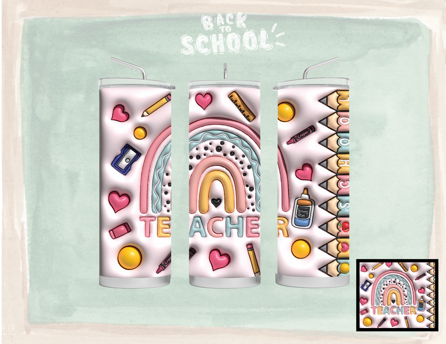 TEACHER PINK RAINBOW 3D INFLATABLE TUMBLE