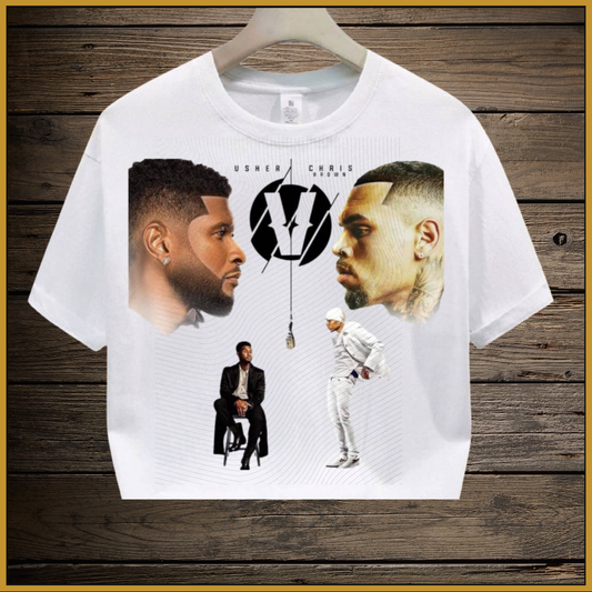 Usher and Chris Brown Split Vision White Concert Tee