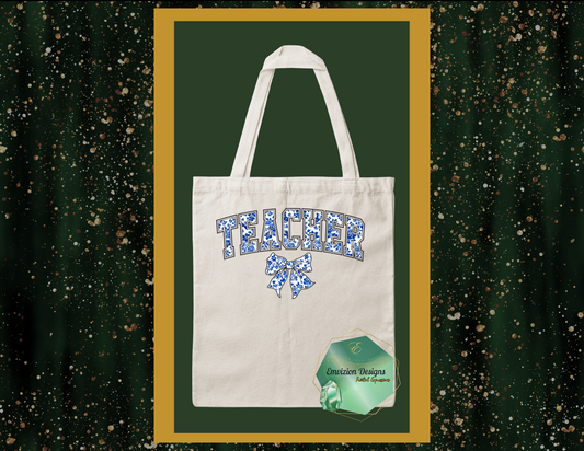 Blue Floral Teacher Tote Bag