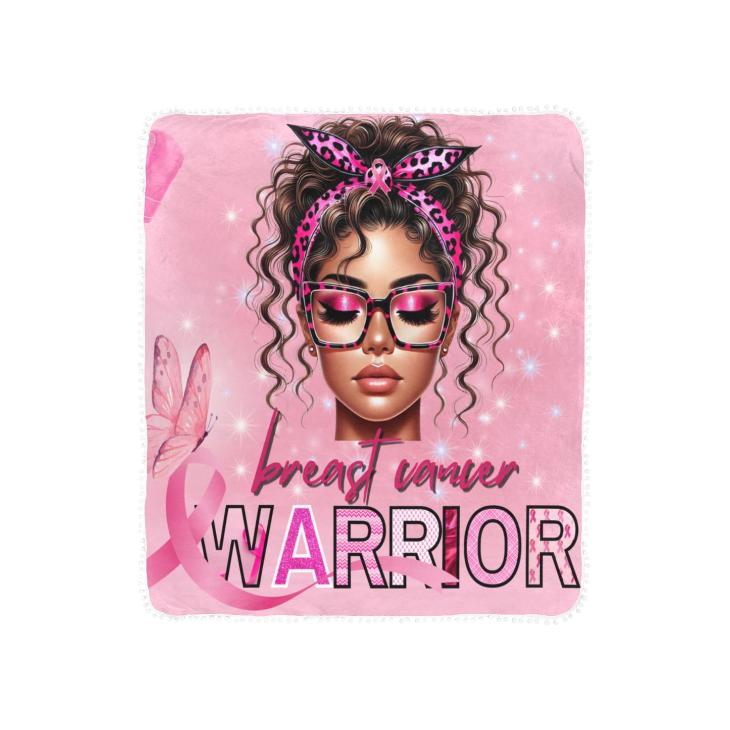 BREAST CANCER AWARENESS  POM POM BLANKET