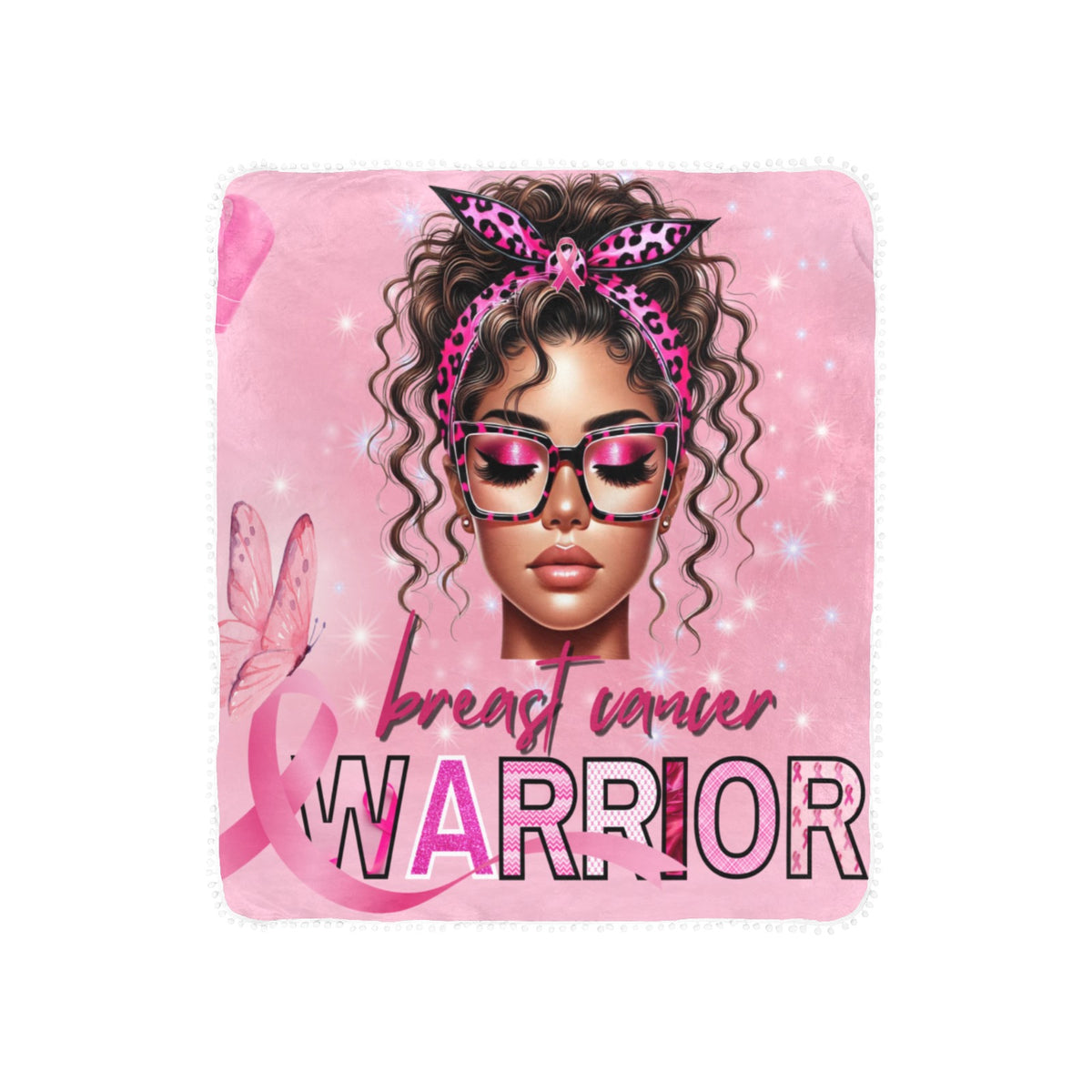 BREAST CANCER AWARENESS  POM POM BLANKET