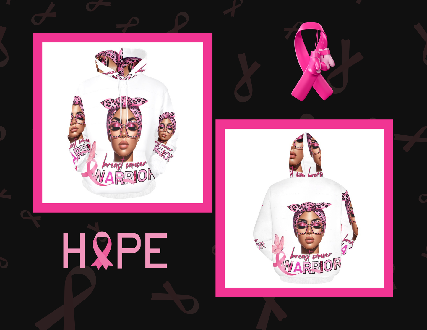 BREAST CANCER AWARENESS ALL OVER WHITE HOODIE
