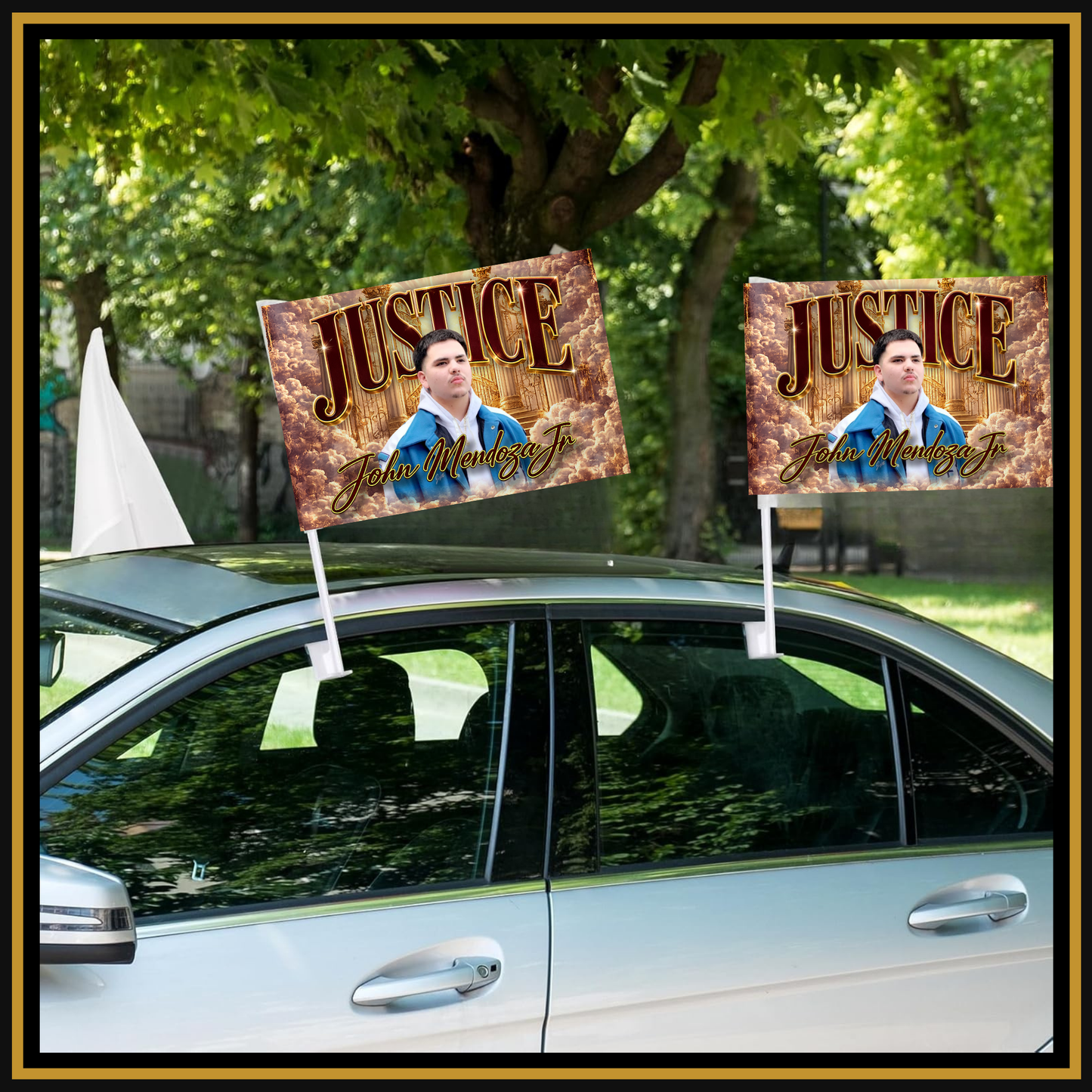 Justice for John Mendoza Jr. Memorial Car Flag