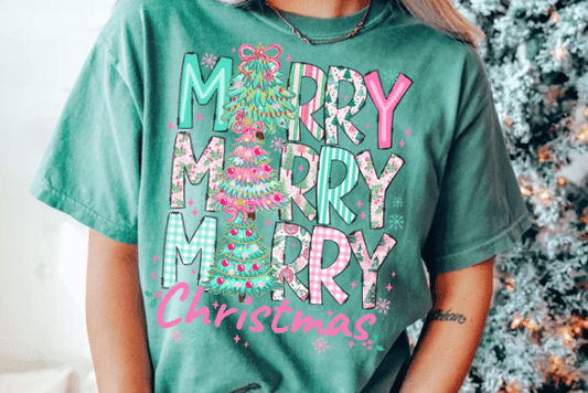 SHORT SLEEVE FLORAL MERRY MERRY XMAS