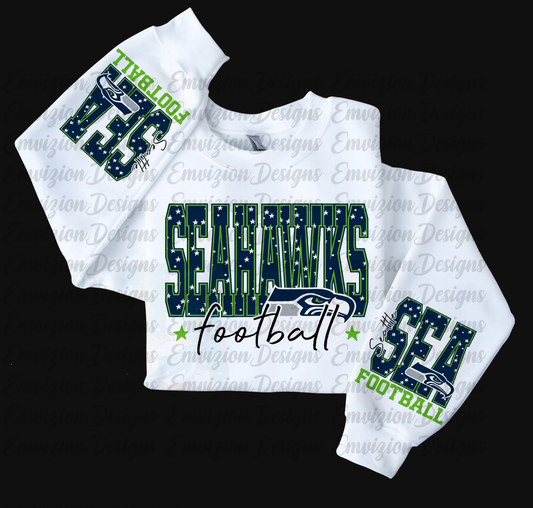 SEATTLE SEAHAWKS CREWNECK WITH SLEEVE DESIGNS