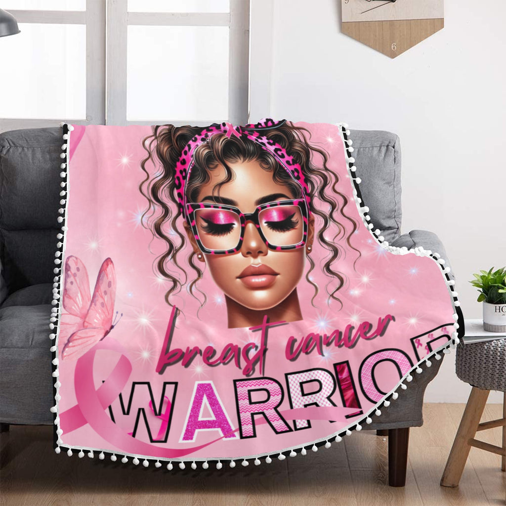 BREAST CANCER AWARENESS  POM POM BLANKET