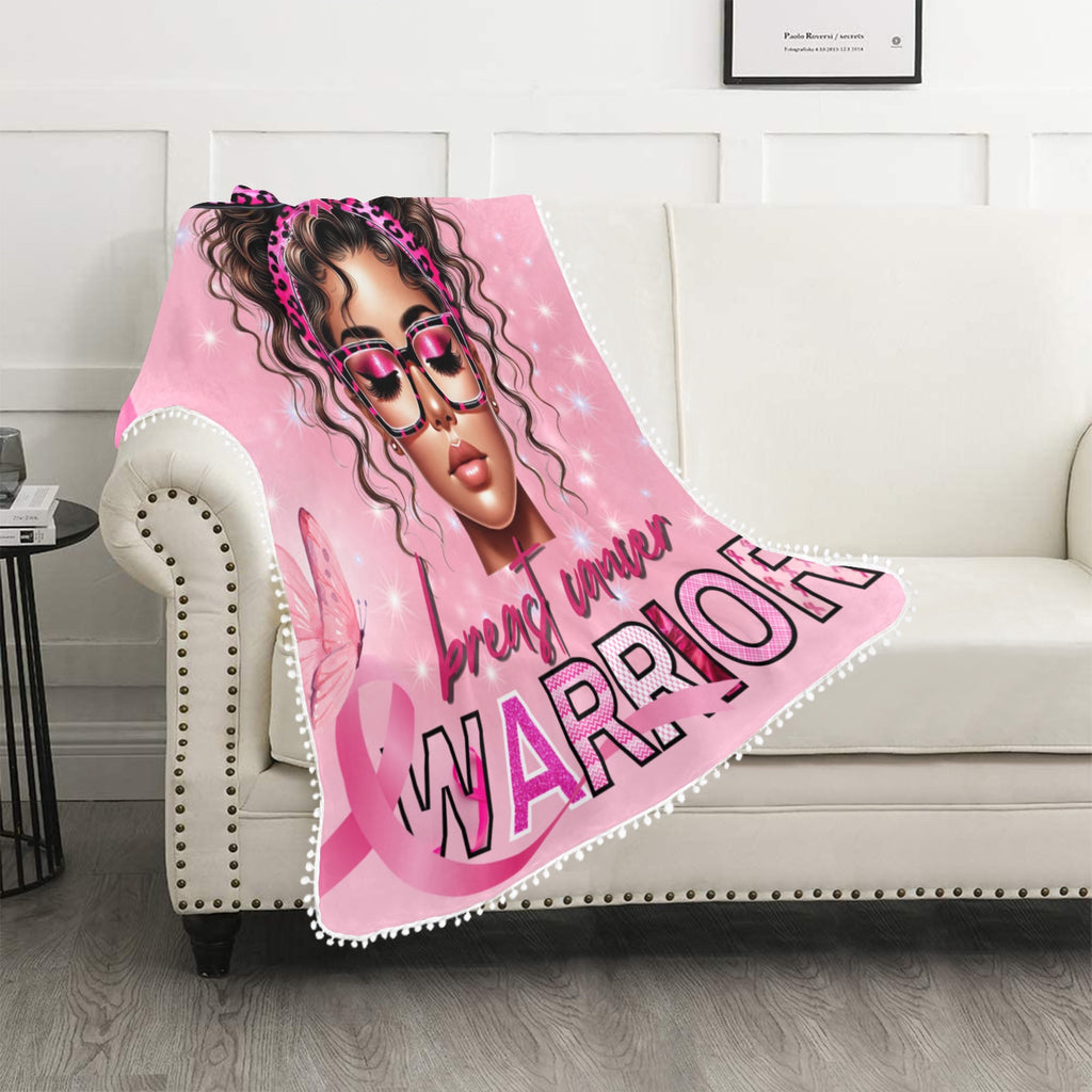 BREAST CANCER AWARENESS  POM POM BLANKET