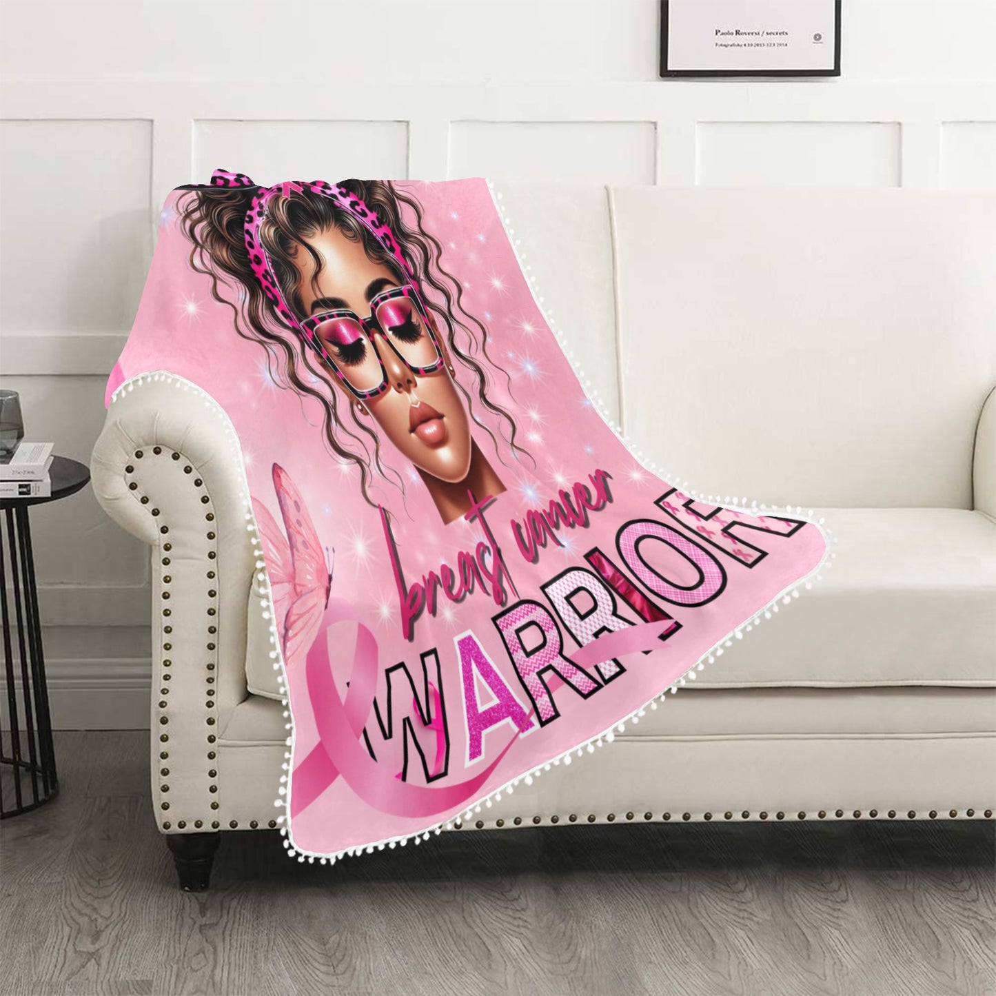 BREAST CANCER AWARENESS  POM POM BLANKET