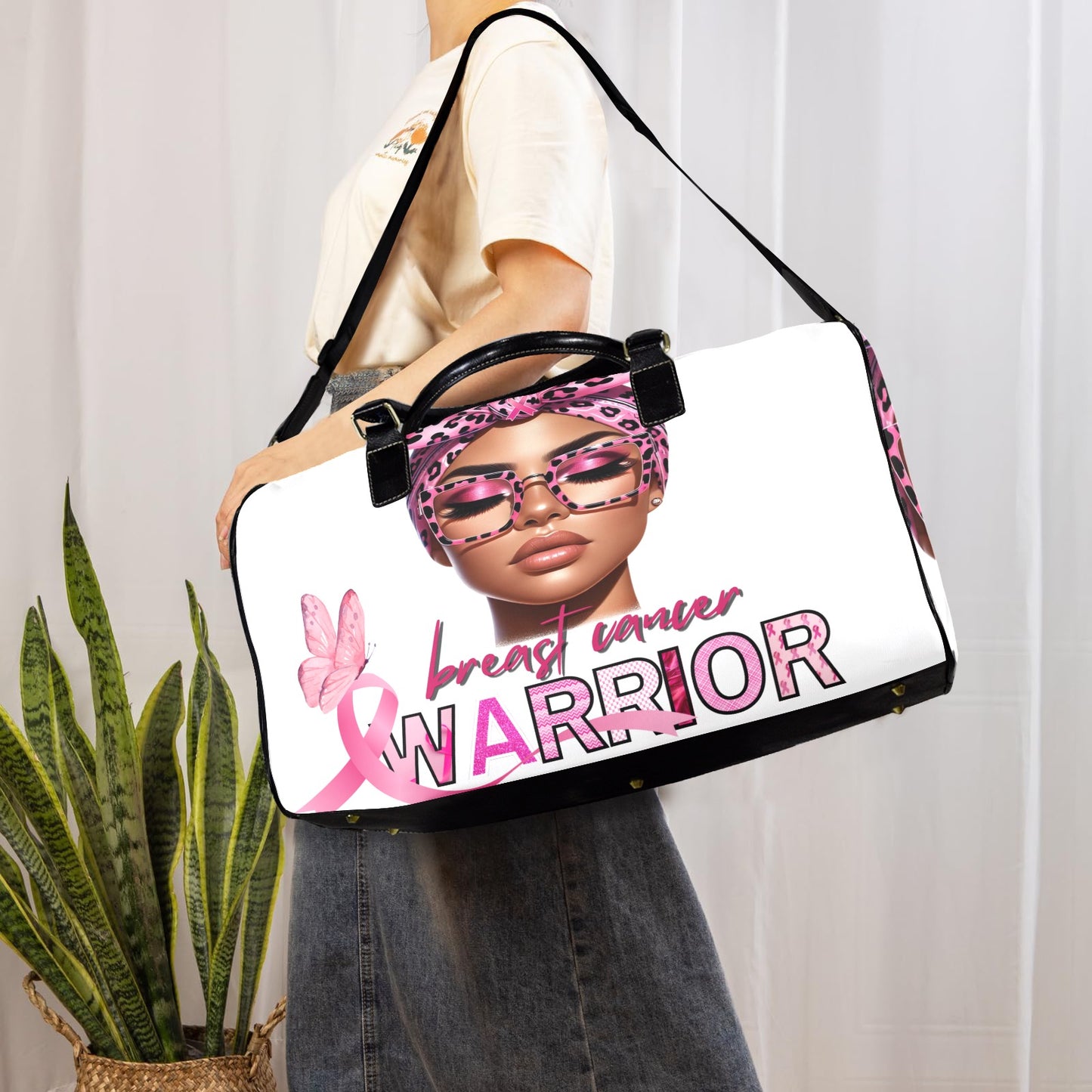 BREAST CANCER AWARENESS BLACK DUFFEL BAG